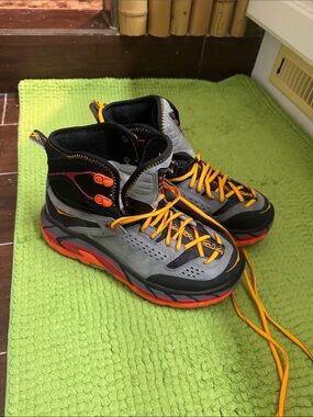 Hoka One One High-Top Athletic Sneakers in Gray & Orange